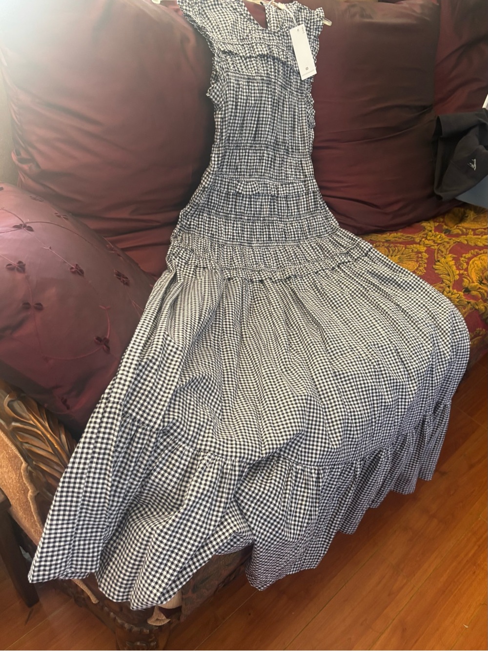 CAROLINE CONSTAS Black and White Gingham Maxi Dress | Sizes S - Picture 10 of 12